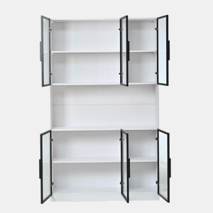 Vitrine 120x34x200 cm - 6 portas, LED, área aberta, multifuncional - Branco