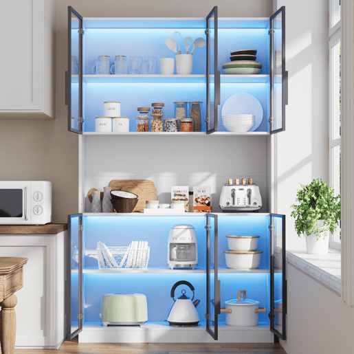 Vitrine 120x34x200 cm - 6 portas, LED, área aberta, multifuncional - Branco Vitrine 120x34x200 cm - 6 portas, LED, área aberta, multifuncional - Branco
