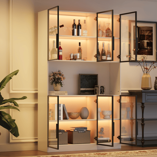 Vitrine 120x34x200 cm - 6 portas, LED, área aberta, multifuncional - Branco Vitrine 120x34x200 cm - 6 portas, LED, área aberta, multifuncional - Branco