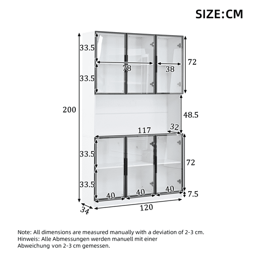 Vitrine 120x34x200 cm - 6 portas, LED, área aberta, multifuncional - Branco Vitrine 120x34x200 cm - 6 portas, LED, área aberta, multifuncional - Branco