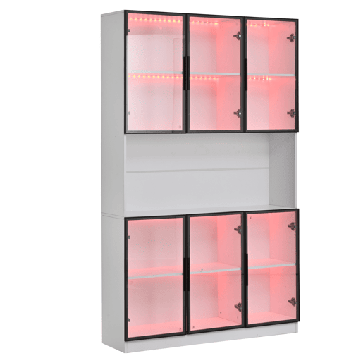 Vitrine 120x34x200 cm - 6 portas, LED, área aberta, multifuncional - Branco Vitrine 120x34x200 cm - 6 portas, LED, área aberta, multifuncional - Branco