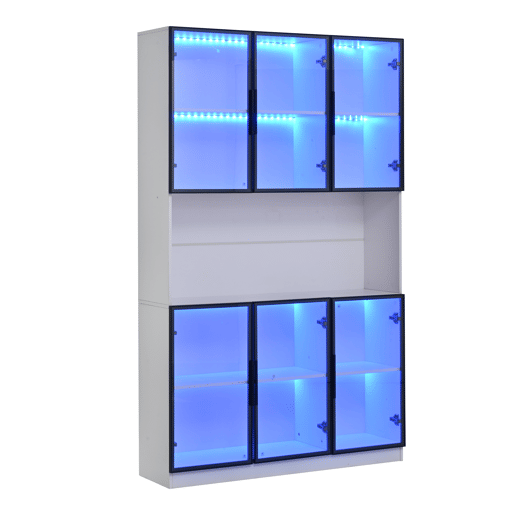 Vitrine 120x34x200 cm - 6 portas, LED, área aberta, multifuncional - Branco Vitrine 120x34x200 cm - 6 portas, LED, área aberta, multifuncional - Branco