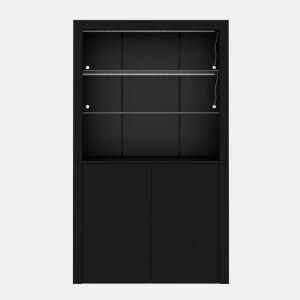 Vitrine 100x35x170 cm - Highboard com LED, 2 portas e prateleiras de vidro - Preto