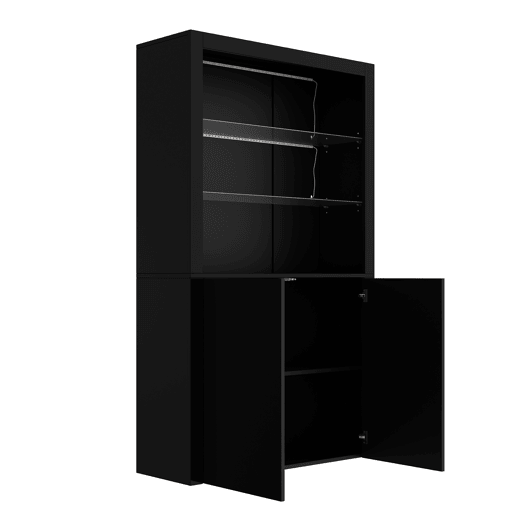 Vitrine 100x35x170 cm - Highboard com LED, 2 portas e prateleiras de vidro - Preto Vitrine 100x35x170 cm - Highboard com LED, 2 portas e prateleiras de vidro - Preto