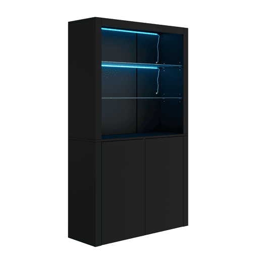 Vitrine 100x35x170 cm - Highboard com LED, 2 portas e prateleiras de vidro - Preto Vitrine 100x35x170 cm - Highboard com LED, 2 portas e prateleiras de vidro - Preto