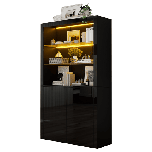 Vitrine 100x35x170 cm - Highboard com LED, 2 portas e prateleiras de vidro - Preto Vitrine 100x35x170 cm - Highboard com LED, 2 portas e prateleiras de vidro - Preto