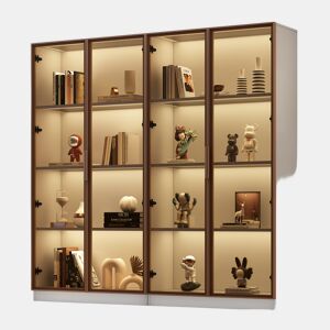 Vitrines de vidro 2 peças - 16 cores de iluminação LED, portas basculantes e prateleiras ajustáveis - Branco
