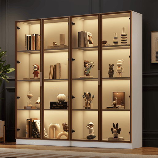 Vitrines de vidro 2 peças - 16 cores de iluminação LED, portas basculantes e prateleiras ajustáveis - Branco Vitrines de vidro 2 peças - 16 cores de iluminação LED, portas basculantes e prateleiras ajustáveis - Branco