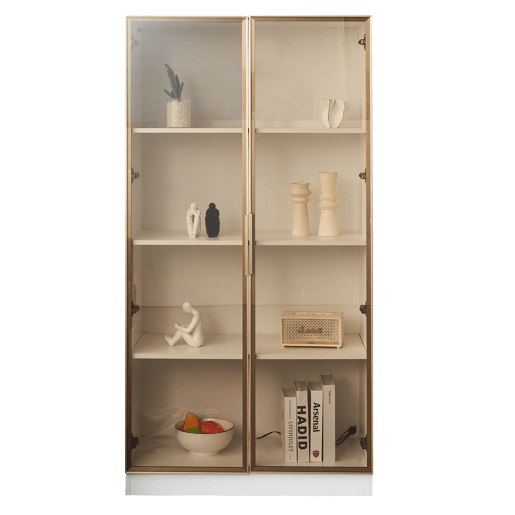 Vitrines de vidro 2 peças - 16 cores de iluminação LED, portas basculantes e prateleiras ajustáveis - Branco Vitrines de vidro 2 peças - 16 cores de iluminação LED, portas basculantes e prateleiras ajustáveis - Branco