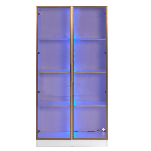 Vitrines de vidro 2 peças - 16 cores de iluminação LED, portas basculantes e prateleiras ajustáveis - Branco Vitrines de vidro 2 peças - 16 cores de iluminação LED, portas basculantes e prateleiras ajustáveis - Branco