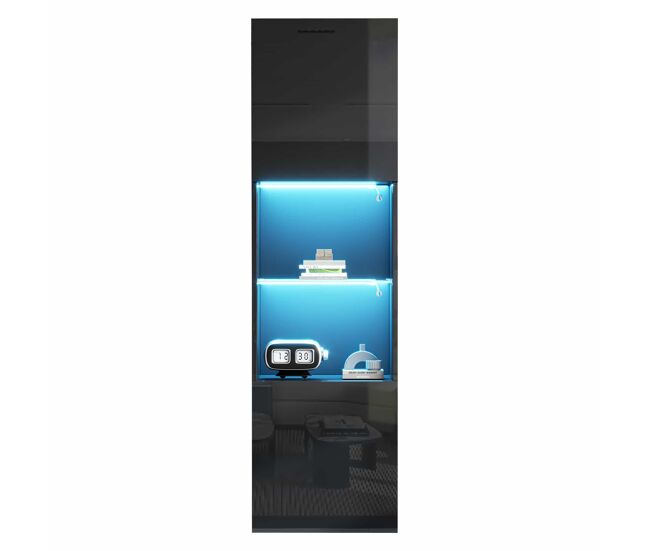 Vitrina alta 45x35x160 cm - led, 1 estante de vidrio - negro brillante