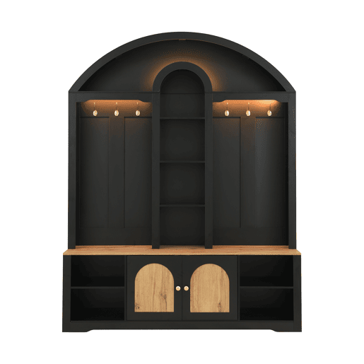 Armário multifuncional para hall de entrada 150 cm - com sapateira, prateleiras e ganchos - Preto Armário multifuncional para hall de entrada 150 cm - com sapateira, prateleiras e ganchos - Preto