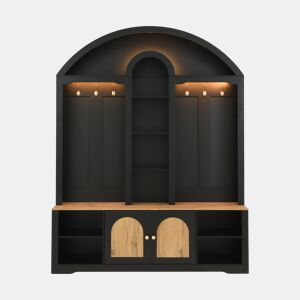 Armário multifuncional para hall de entrada 150 cm - com sapateira, prateleiras e ganchos - Preto