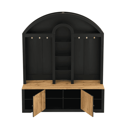 Armário multifuncional para hall de entrada 150 cm - com sapateira, prateleiras e ganchos - Preto Armário multifuncional para hall de entrada 150 cm - com sapateira, prateleiras e ganchos - Preto