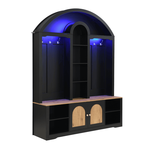 Armário multifuncional para hall de entrada 150 cm - com sapateira, prateleiras e ganchos - Preto Armário multifuncional para hall de entrada 150 cm - com sapateira, prateleiras e ganchos - Preto