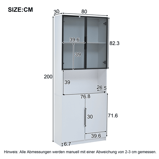 Vitrine 80x30x200 cm - Moderna minimalista com LED, prateleiras ajustáveis - Branco