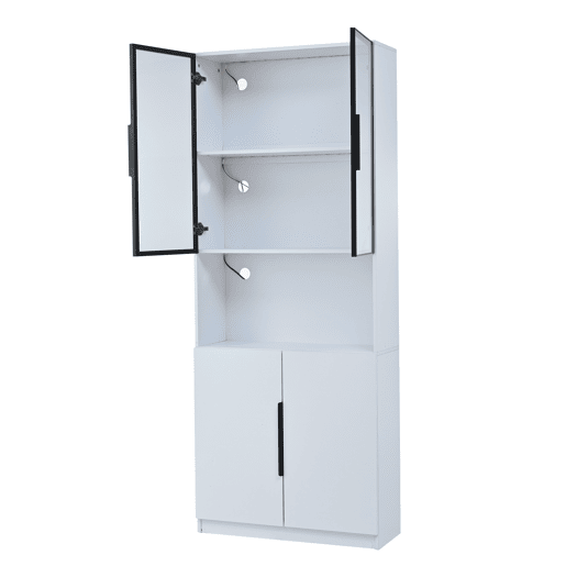 Vitrine 80x30x200 cm - Moderna minimalista com LED, prateleiras ajustáveis - Branco