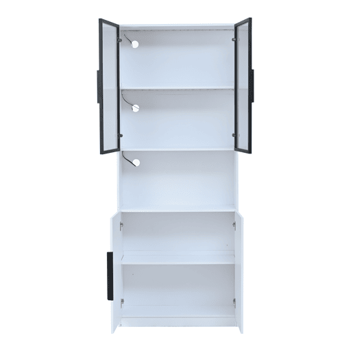 Vitrine 80x30x200 cm - Moderna minimalista com LED, prateleiras ajustáveis - Branco