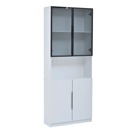 Vitrine 80x30x200 cm - Moderna minimalista com LED, prateleiras ajustáveis - Branco