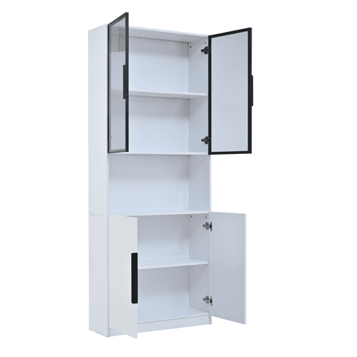 Vitrine 80x30x200 cm - Moderna minimalista com LED, prateleiras ajustáveis - Branco