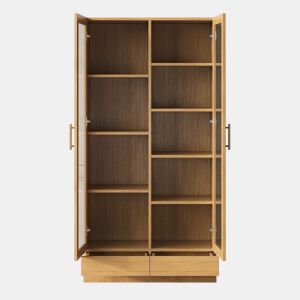 Vitrine de vidro 80x40x160 cm - Prateleiras fixas deslocadas, gavetas push-to-open - Madeira natural