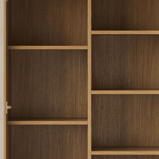 Vitrine de vidro 80x40x160 cm - Prateleiras fixas deslocadas, gavetas push-to-open - Madeira natural Vitrine de vidro 80x40x160 cm - Prateleiras fixas deslocadas, gavetas push-to-open - Madeira natural