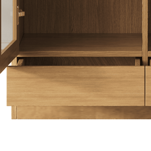 Vitrine de vidro 80x40x160 cm - Prateleiras fixas deslocadas, gavetas push-to-open - Madeira natural Vitrine de vidro 80x40x160 cm - Prateleiras fixas deslocadas, gavetas push-to-open - Madeira natural