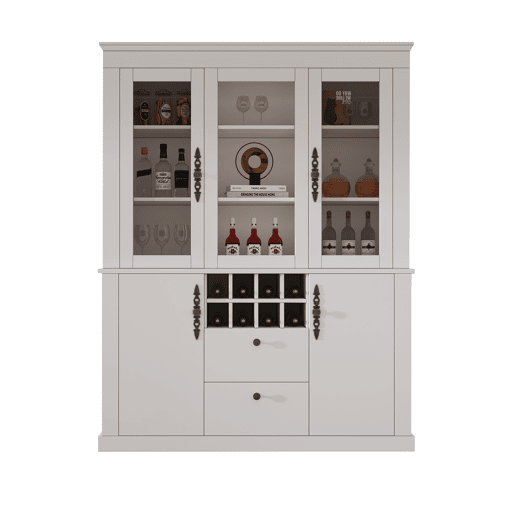 Vitrine 130x37,5x170,5 cm - 2 gavetas, 4 portas, LED, 8 garrafeiras - Branco Vitrine 130x37,5x170,5 cm - 2 gavetas, 4 portas, LED, 8 garrafeiras - Branco
