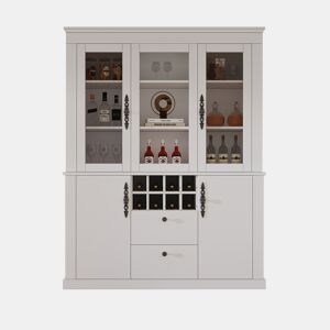 Vitrine 130x37,5x170,5 cm - 2 gavetas, 4 portas, LED, 8 garrafeiras - Branco