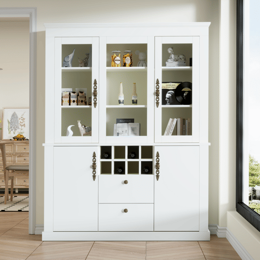 Vitrine 130x37,5x170,5 cm - 2 gavetas, 4 portas, LED, 8 garrafeiras - Branco Vitrine 130x37,5x170,5 cm - 2 gavetas, 4 portas, LED, 8 garrafeiras - Branco