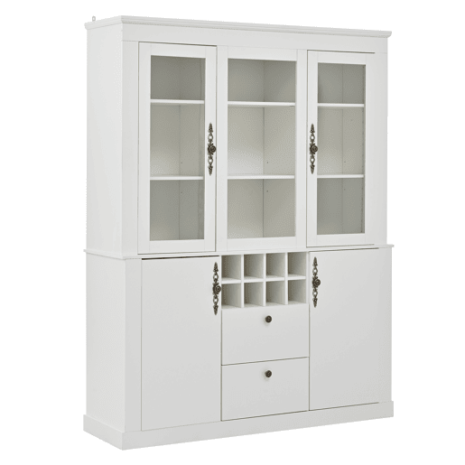 Vitrine 130x37,5x170,5 cm - 2 gavetas, 4 portas, LED, 8 garrafeiras - Branco Vitrine 130x37,5x170,5 cm - 2 gavetas, 4 portas, LED, 8 garrafeiras - Branco