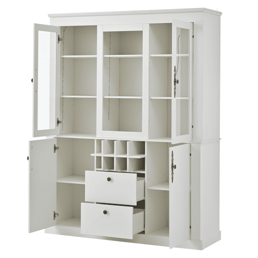 Vitrine 130x37,5x170,5 cm - 2 gavetas, 4 portas, LED, 8 garrafeiras - Branco Vitrine 130x37,5x170,5 cm - 2 gavetas, 4 portas, LED, 8 garrafeiras - Branco