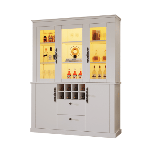 Vitrine 130x37,5x170,5 cm - 2 gavetas, 4 portas, LED, 8 garrafeiras - Branco Vitrine 130x37,5x170,5 cm - 2 gavetas, 4 portas, LED, 8 garrafeiras - Branco