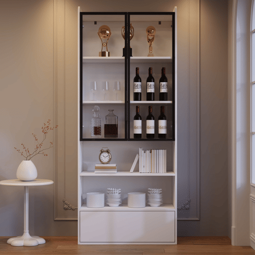 Vitrine alta 80 x 34 x 180 cm - com 1 gaveta, portas de vidro, iluminação LED e compartimentos abertos, armário de exposição para sala de estar - Branco Vitrine alta 80 x 34 x 180 cm - com 1 gaveta, portas de vidro, iluminação LED e compartimentos abertos, armário de exposição para sala de estar - Branco