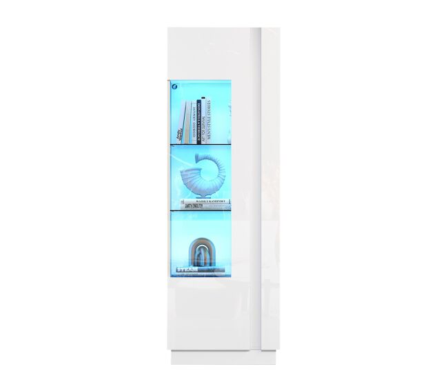 Vitrina 60x40x180 cm - puerta acrílica, led, 3 estantes de vidrio, alto brillo - blanco