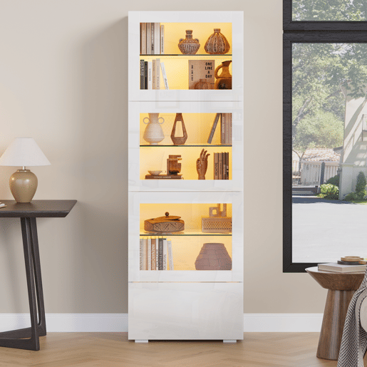 Vitrine 60x40x173 cm - Portas acrÃlicas, LED, 3 prateleiras de vidro, alto brilho - Branco Vitrine 60x40x173 cm - Portas acrÃlicas, LED, 3 prateleiras de vidro, alto brilho - Branco