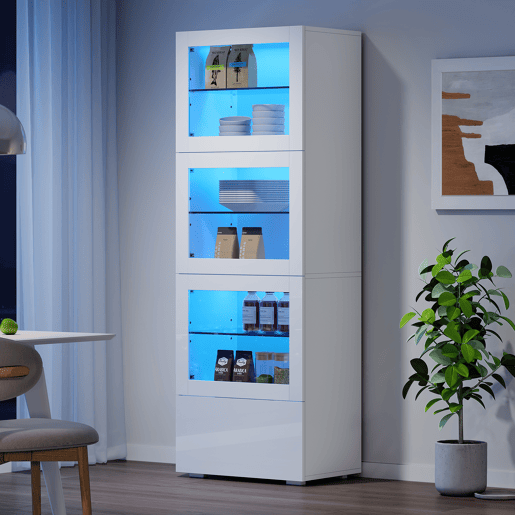 Vitrine 60x40x173 cm - Portas acrÃlicas, LED, 3 prateleiras de vidro, alto brilho - Branco Vitrine 60x40x173 cm - Portas acrÃlicas, LED, 3 prateleiras de vidro, alto brilho - Branco