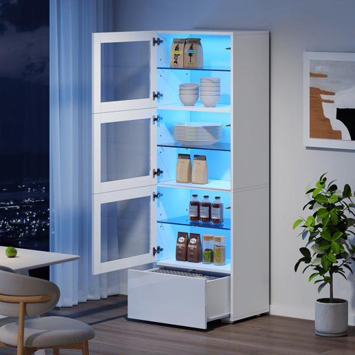 Vitrine 60x40x173 cm - Portas acrÃlicas, LED, 3 prateleiras de vidro, alto brilho - Branco Vitrine 60x40x173 cm - Portas acrÃlicas, LED, 3 prateleiras de vidro, alto brilho - Branco