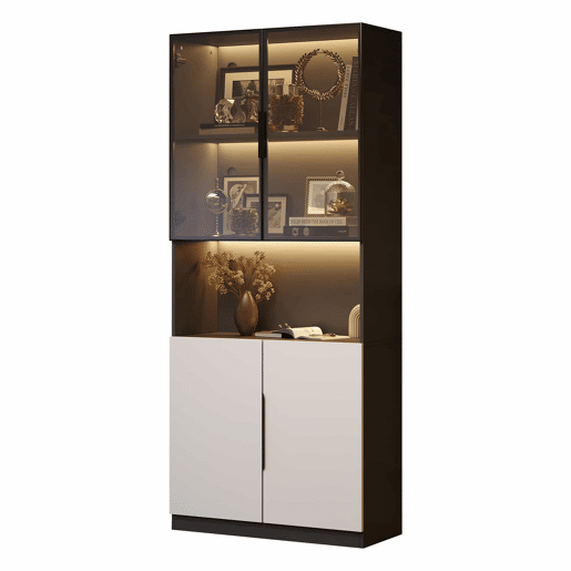 Vitrina 80x30x200 cm com LED - 4 portas (2 portas de vidro) - Preto e branco Vitrina 80x30x200 cm com LED - 4 portas (2 portas de vidro) - Preto e branco