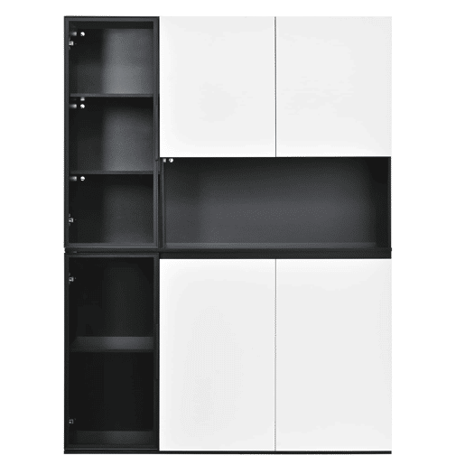 Vitrine alta sem dimensões específicas - vidro, LED, MDF, grande capacidade de arrumação - preto e branco Vitrine alta sem dimensões específicas - vidro, LED, MDF, grande capacidade de arrumação - preto e branco