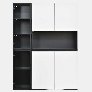 Vitrine alta sem dimensões especÃficas - vidro, LED, MDF, grande capacidade de arrumação - preto e branco