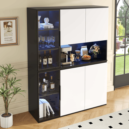 Vitrine alta sem dimensões específicas - vidro, LED, MDF, grande capacidade de arrumação - preto e branco Vitrine alta sem dimensões específicas - vidro, LED, MDF, grande capacidade de arrumação - preto e branco