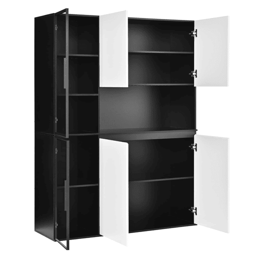 Vitrine alta sem dimensões específicas - vidro, LED, MDF, grande capacidade de arrumação - preto e branco Vitrine alta sem dimensões específicas - vidro, LED, MDF, grande capacidade de arrumação - preto e branco