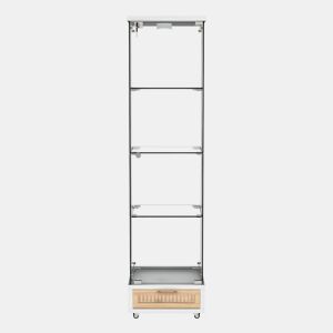 Vitrine moderna 167 x 42,5 x 36,5 cm - com gavetas e iluminação LED, prateleira em vidro temperado, 1 porta, 4 prateleiras - branca