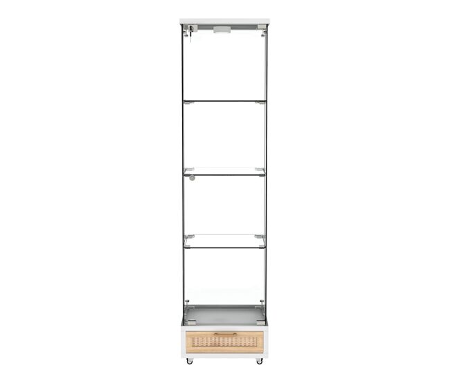 Vitrina moderna 167x42,5x36,5 cm - con cajones y led, estantería de vidrio templado, 1 puerta, 4 estantes - blanca