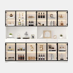 Vitrine de vidro 200 cm - Com luzes LED, prateleira multiusos para coleção, branca - Moldura da porta preta