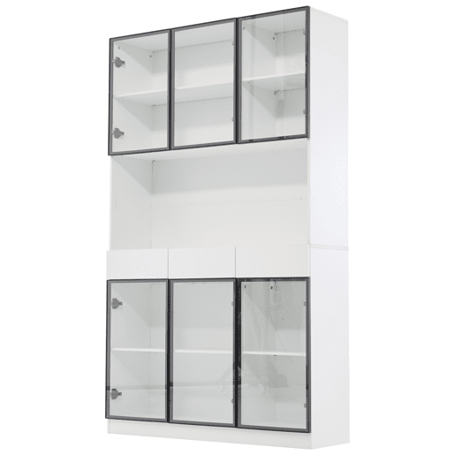 Vitrine de vidro 200 cm - Com luzes LED, prateleira multiusos para coleção, branca - Moldura da porta preta Vitrine de vidro 200 cm - Com luzes LED, prateleira multiusos para coleção, branca - Moldura da porta preta