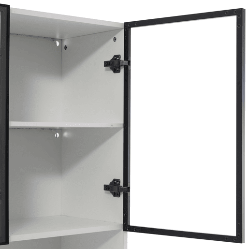 Vitrine de vidro 200 cm - Com luzes LED, prateleira multiusos para coleção, branca - Moldura da porta preta Vitrine de vidro 200 cm - Com luzes LED, prateleira multiusos para coleção, branca - Moldura da porta preta
