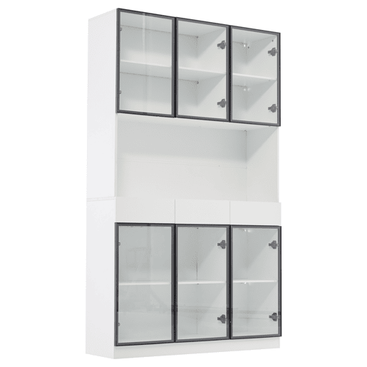 Vitrine de vidro 200 cm - Com luzes LED, prateleira multiusos para coleção, branca - Moldura da porta preta Vitrine de vidro 200 cm - Com luzes LED, prateleira multiusos para coleção, branca - Moldura da porta preta