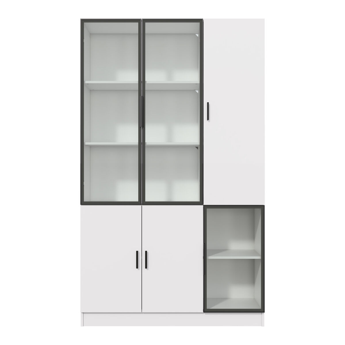 Vitrina de vidrio 200cm - estantería multiusos con luces led, puerta de vidrio y marco de aluminio - blanco
